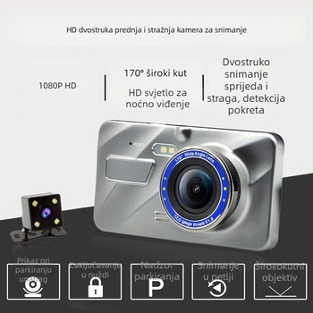 4-inčni auto DVR od cinkovog legura, HD noćno snimanje, 1080p prednja i stražnja dvostruka snimka, snimanje u petlji