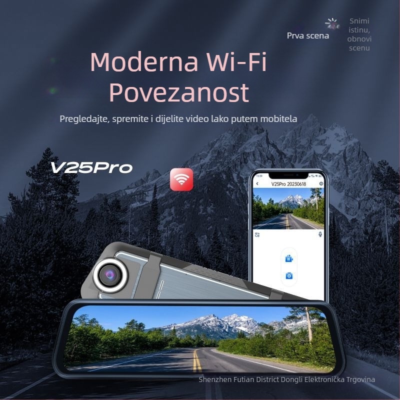 First Scene V25pro auto dash cam: prednja 4K i stražnja 1080p, 170° širokokutni, Wi‑Fi, dvostruko snimanje prednje i stražnje kamere