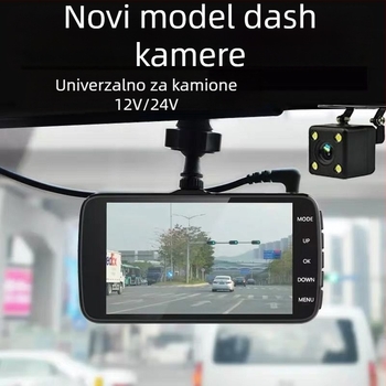 Kamionska dash kamera, prednja i stražnja dualna snimka, noćni vid, povratna slika, 4.0-inčni zaslon, 1296P, 5MP, 12/24V