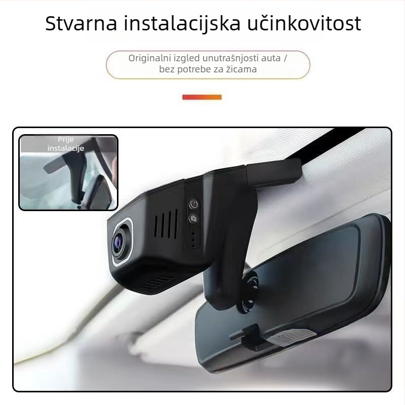 U‑oblikovana skrivena HD dash kamera s Wi‑Fi povezivanjem na telefon, 1080P/4K dvostruko ili jednostruko snimanje, montaža na vjetrobran