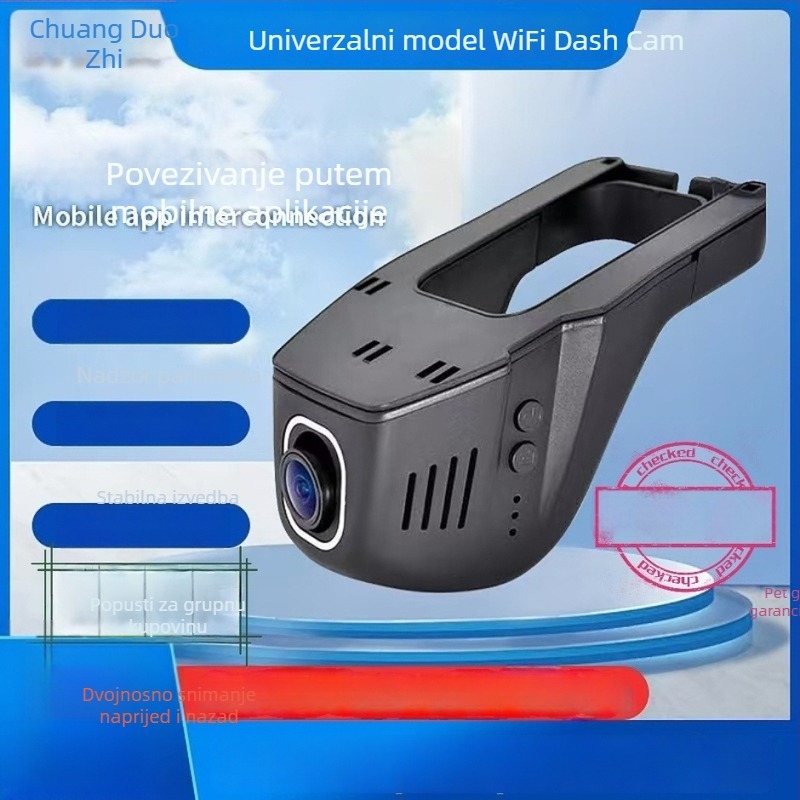 U‑oblikovana skrivena HD dash kamera s Wi‑Fi povezivanjem na telefon, 1080P/4K dvostruko ili jednostruko snimanje, montaža na vjetrobran