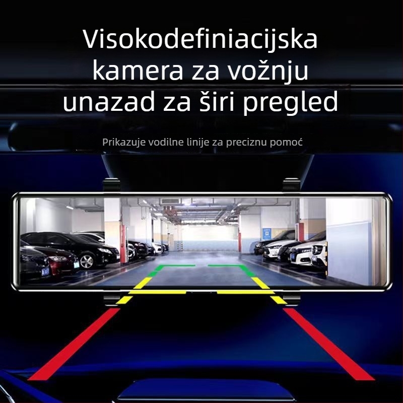 12-inčni dash cam s punim zaslonom, dvostruka leća, prednje i stražnje snimanje, HD noćno snimanje, prikaz u retrovizoru