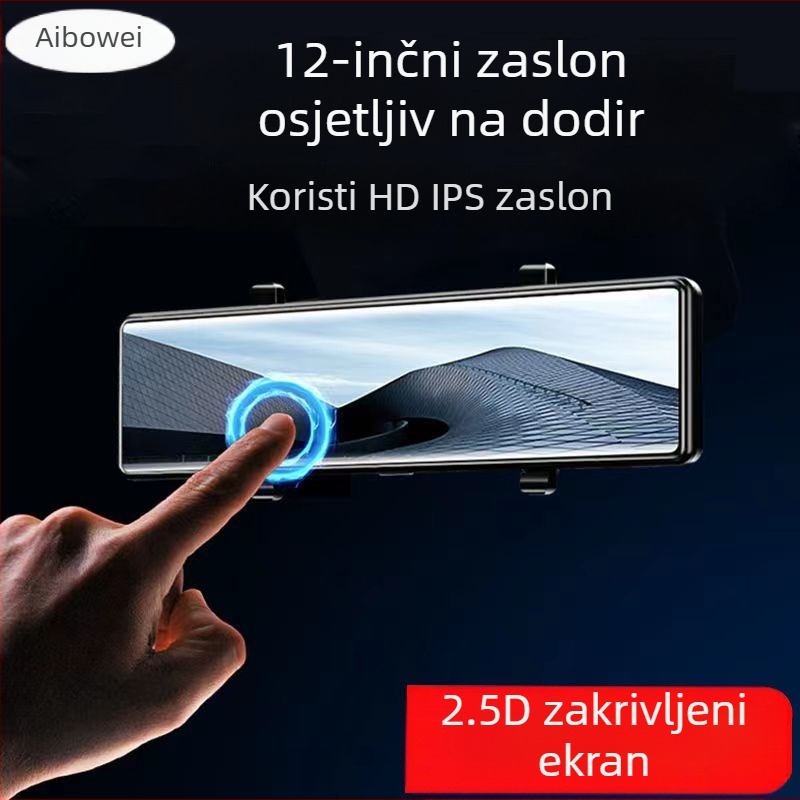 12-inčni dash cam s punim zaslonom, dvostruka leća, prednje i stražnje snimanje, HD noćno snimanje, prikaz u retrovizoru