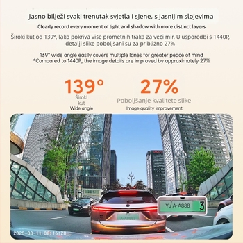 4K automobilska kamera s tri leće, bez zaslona, Wi‑Fi povezanost s pametnim telefonom, noćni vid, HD snimanje cijelog vozila