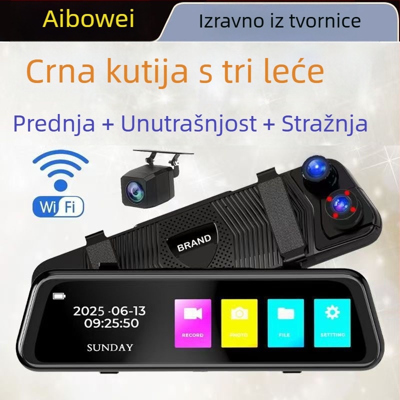 4K 360° panoramska kamera za automobil s Wi-Fi i povezivanjem na telefon, tri leće, 180° stražnji prikaz