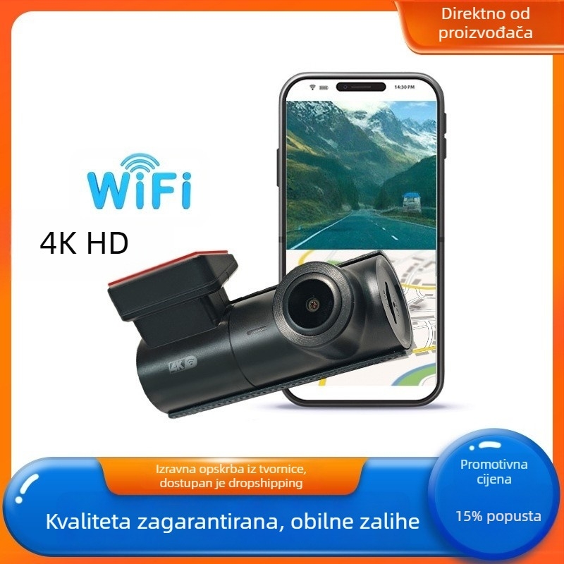 BEPOCAM 4K dash kamera s jednostavnom instalacijom, 170° široki kut, 24/7 nadzor parkiranja, petlja snimanja, Wi-Fi, 256GB, s jednim objektivom, bez zaslona, montaža na vjetrobransko staklo