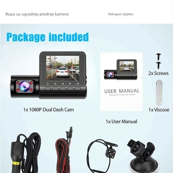 M80 skriveni auto DVR s 3 kamere, 1080P, 140° vidno polje, F2.0 objektiv, TF kartica do 64GB