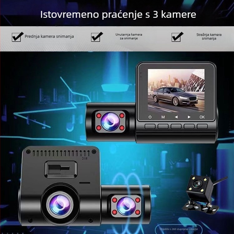 M80 skriveni auto DVR s 3 kamere, 1080P, 140° vidno polje, F2.0 objektiv, TF kartica do 64GB
