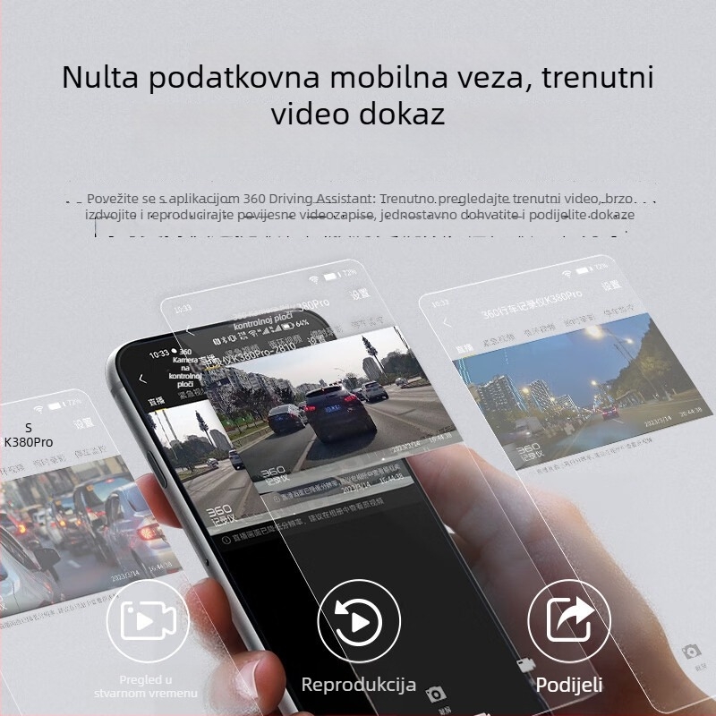 360 dash cam K380JL nadograđena 1296P noćno snimanje praćenje parkiranja bežično