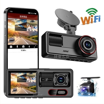 Auto dash cam s tri objektiva, 2-inčni zaslon, Wi-Fi, HD noćni vid, prednja i stražnja DVR