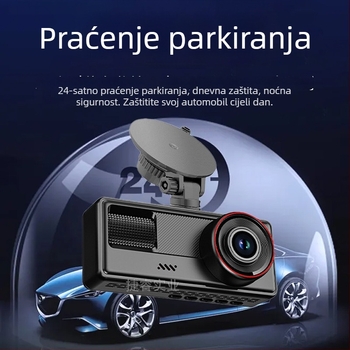 Auto dash cam s tri objektiva, 2-inčni zaslon, Wi-Fi, HD noćni vid, prednja i stražnja DVR