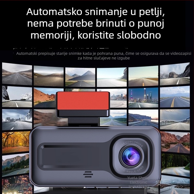2-inčni auto DVR s prednjom i stražnjom trostrukom lećom, HD, Wi‑Fi, slika unazad