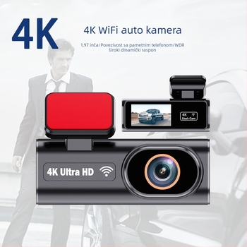 4K Ultra HD Wi‑Fi dash kamera s GPS praćenjem, parkiranjem, prednjom i stražnjom dvostrukom lećom