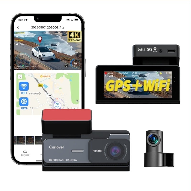 Dvostruka prednja i stražnja 4K kamera za automobil, 140° kut, 3,5" zaslon, petlja snimanja, Wi-Fi