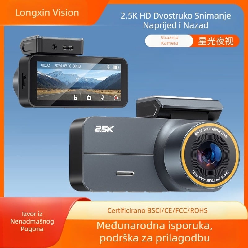 Auto dash kamera s noćnim vidom, Bluetoothom i nadzorom parkiranja – 150° kut gledanja, 3,5" zaslon, Wi‑Fi