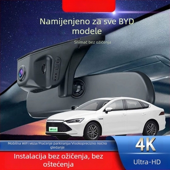 BYD Qin/Song/Seagull Dolphin Destroyer 4K dash cam – skrivena kabelacija, montaža na prednje vjetrobransko staklo, dvostruki snimak, F1.8, 2160p, 170°, 2GB memorije, podržava TF karticu, Wi‑Fi