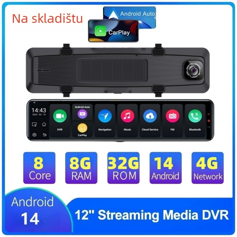 Dashcam za ogledalo retrovizora s prednjim i stražnjim dvostrukim snimanjem, 1080p, 170° široki ugao, GPS navigacija, 4G