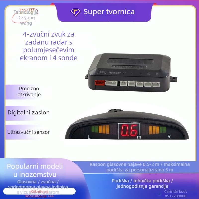 Senzor za parkiranje s LED radarom za vožnju unatrag i digitalnim zaslonom, 4 sonde, 12V, domet 2,5 m, model A43-2