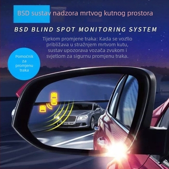 Stražnji retrovizor s radarom za vožnju unatrag i nadzorom mrtvih kutova, model B8, napajanje 12V, domet 8–15 m, zvučni signal