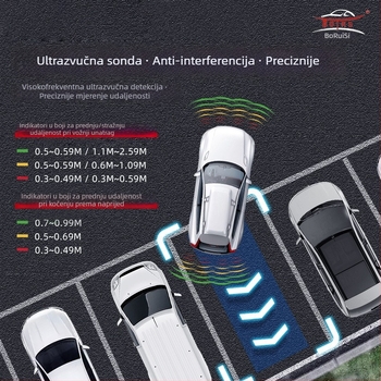 Univerzalni radar za vozilo s LED velikim zaslonom u boji, 8 senzora sprijeda i straga, zvučna upozorenja, sustav pomoći pri parkiranju