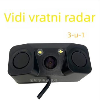3-u-1 vizualni radar za parkiranje s kamerom i zvučnim signalom, 12V, 2W, 2 senzora, domet 2,5 m