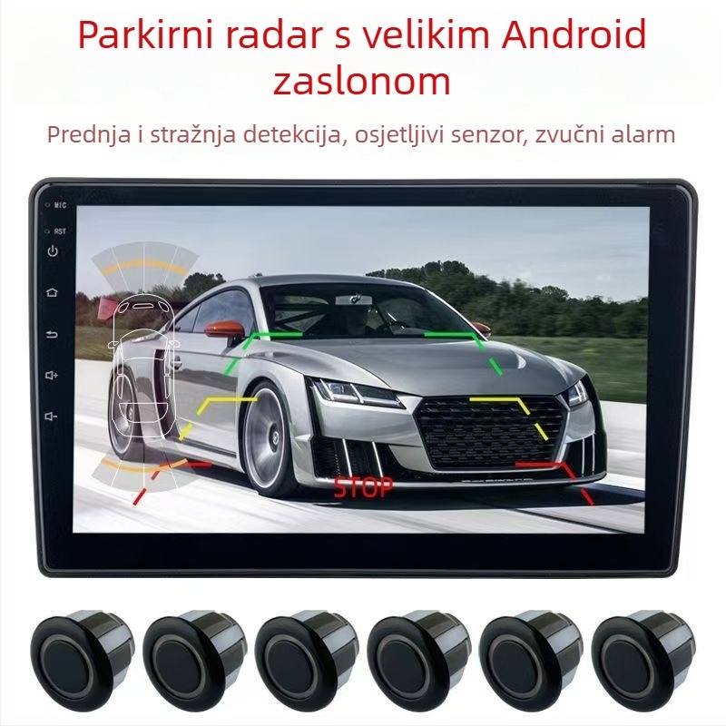 Android automobilni radar s velikim zaslonom: prednji i stražnji radar za izbjegavanje sudara, 4/6/8 sondi