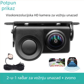 QM-2-in-1 vizualni radar za parkiranje s CCD fish-eye kamerom, napajanje 12V, 1 senzor, domet detekcije 5–8 m, zvučni alarm