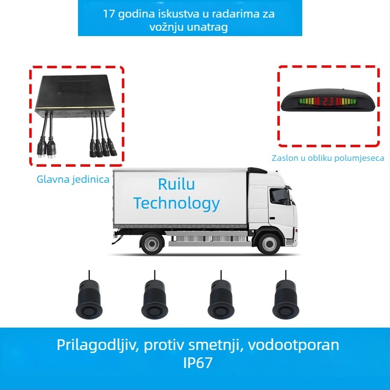 LED polumjesečni zaslon za obrnuti radar za autobuse i velika vozila, prednji senzor mrtvog kuta kamiona i stražnji zvučni upozoravajući uređaj