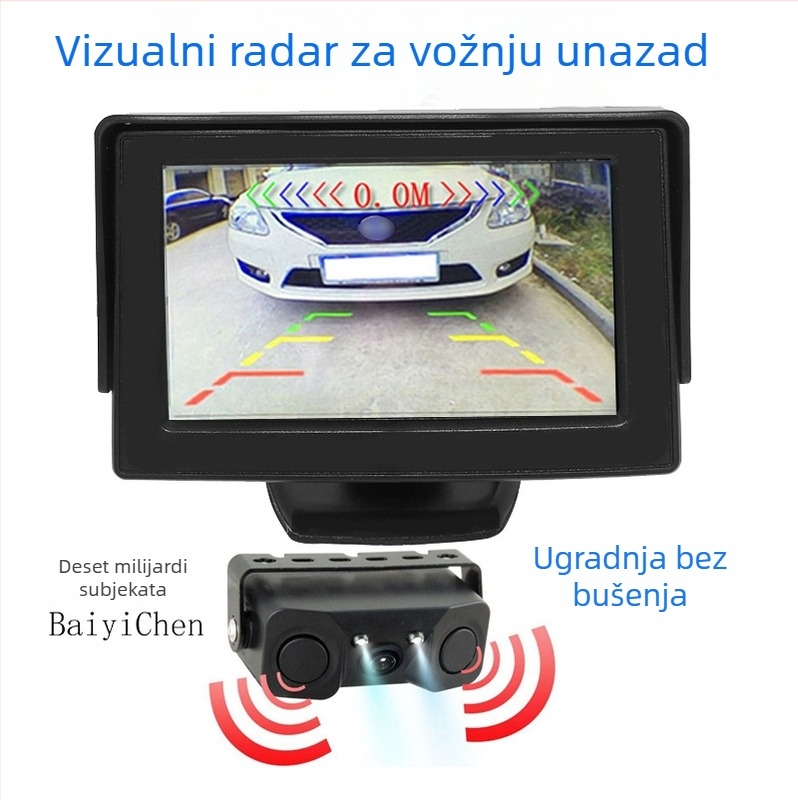 Automobilski vizualni radar za parkiranje s kamerom, 3-u-1, bez bušenja, univerzalni stražnji radar, 12V, IP68, 170° vidno polje, 960 rezolucija, AHD/CVBS