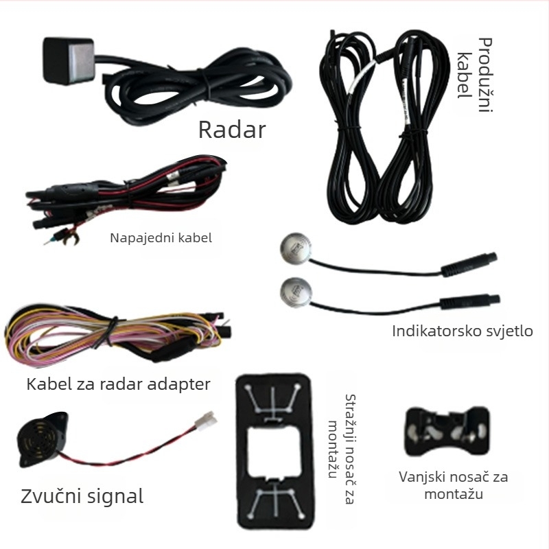 Radar za nadzor mrtvih kutova milimetarskim radarom, model 7733, domet 50 m, napajanje 12 V, LED upozoravajući zaslon