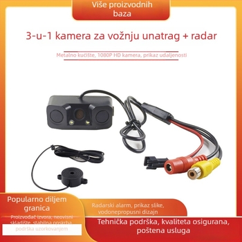 Trostruka kamera za parkiranje s radarom i vizualnim prikazom, alarmom i HD noćnim vidom — 12V, prilagodljiv kut, 648x488 rezolucija, ogledalna slika