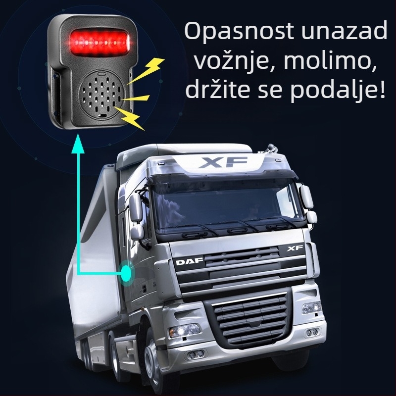 Svetleći radar za povratno kretanje s alarmom za mrtve kutove za kamione/autobuse (Model YB-BJ25, 24V, 6W, domet detekcije 0,8–1,5 m)