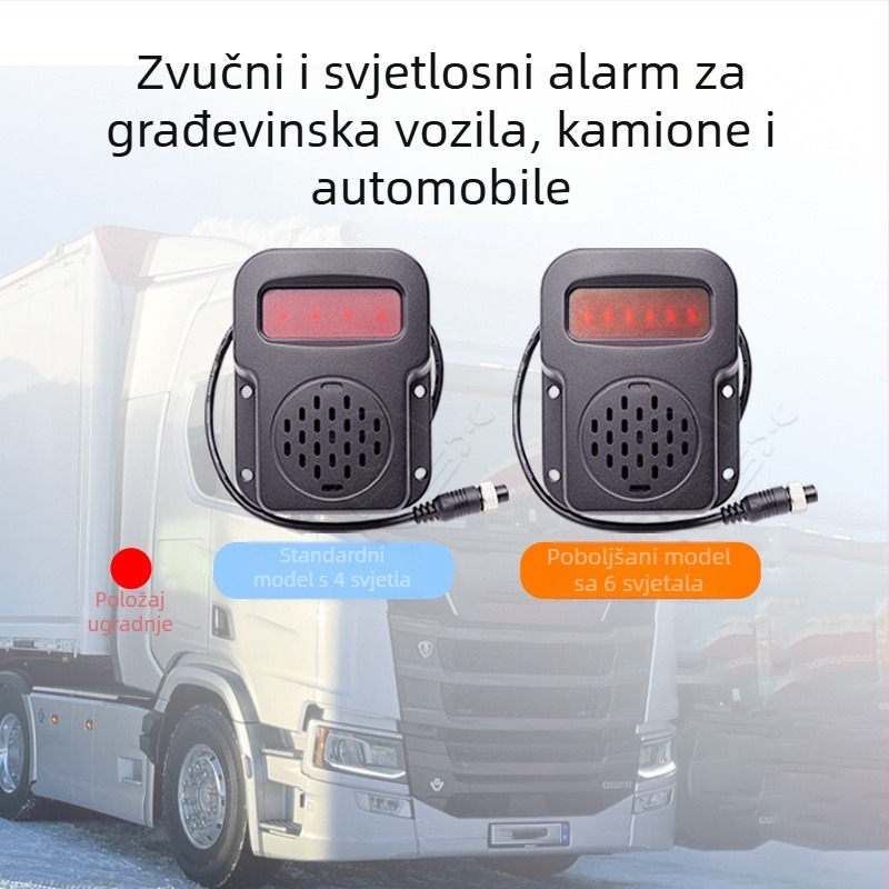Sustav nadzora mrtvih kutova za velika vozila s akustnim i vizualnim alarmom pri vožnji unatrag, 4 svjetla ili 6 svjetala, podesiva glasnoća