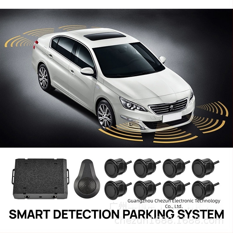 8-senzorski automobilski radar za vožnju unatrag Android-kompatibilan, prednja i stražnja vizualna udalost i položaj prepreke, kompatibilan s bilo kojom kamerom | Model AL399-8, 12V, kut od 170°, 2 MP rezolucija, frekvencija skeniranja 439 Hz