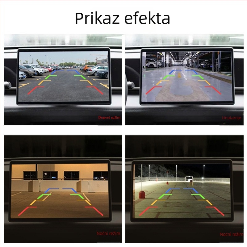Auto povratni radar s kamerom – tri u jednom s vizualnim prikazom i zvučnim signalom (12V, prilagodljiv kut, rezolucija 648×488, AV video signal, zrcalni prikaz)