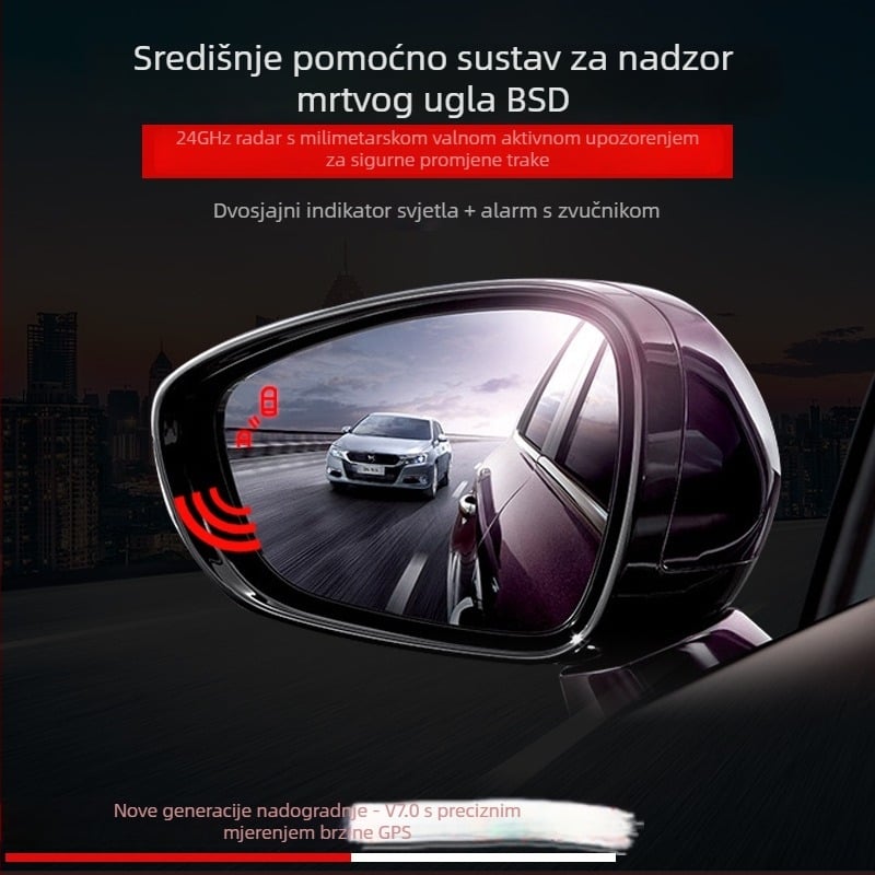 Sustav nadzora mrtvih kutova i pomoć pri promjeni vozne trake s dvobojnom LED trakom GPS-BSD BSM