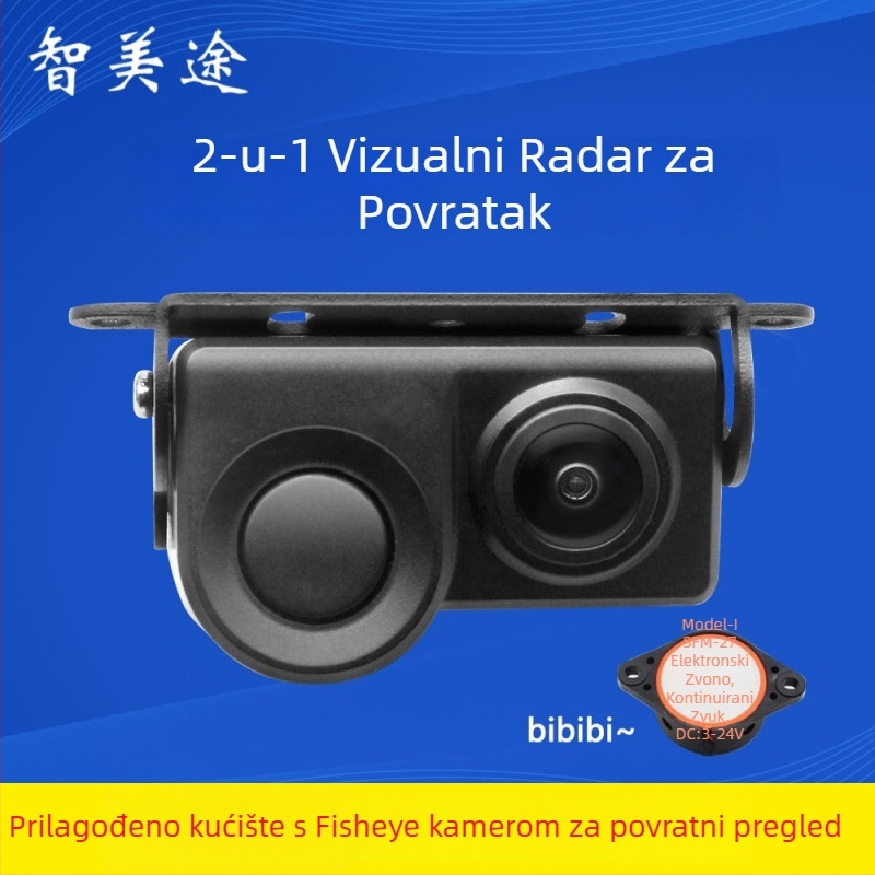 2-u-1 vizualna kamera za vožnju unatrag s CCD Fisheye, 12V, domet detekcije 2 m, zvučni alarm