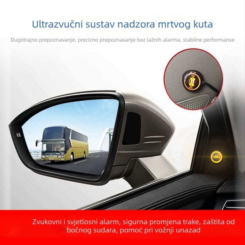 Sustav praćenja mrtvog kuta s asistencijom promjene trake i radarskim alarmom, kompatibilan sa stražnjim ogledalom — 2 senzora, 12V, zvučno podsjećanje, radar za vožnju unatrag
