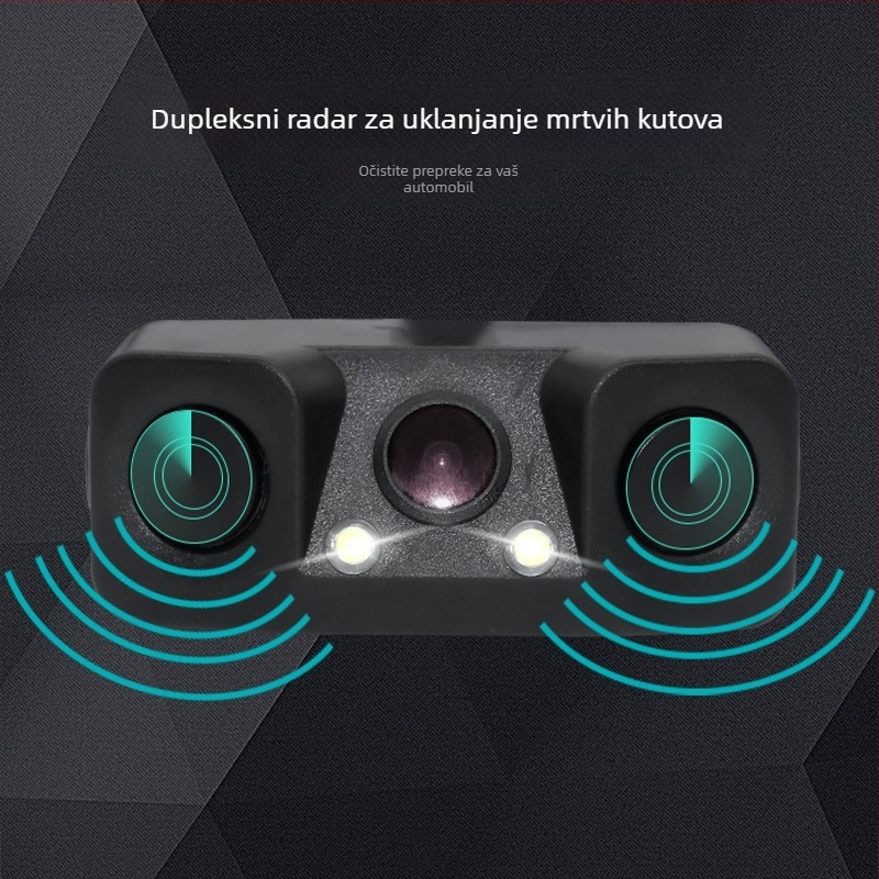 Automobilski 3-u-1 vizualni radar za povratno vođenje s prikazom, napajanje 12V, kut 170°, rezolucija 728×500