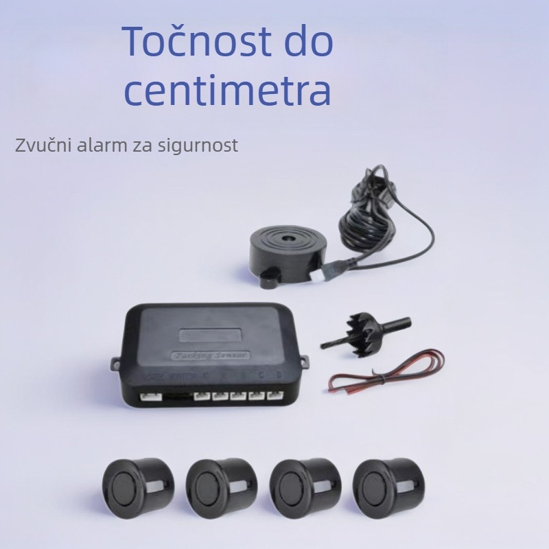 Radar za parkiranje s 4 senzora - LED zaslon, 12V, domet 0,3-2,5 m, zvučni alarm