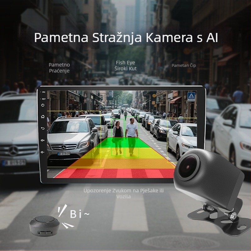 AI inteligentna kamera za vožnju unatrag s glasovnim alarmom i radarom – 170° vidno polje, 1280x720 AHD, 12V, 270 g