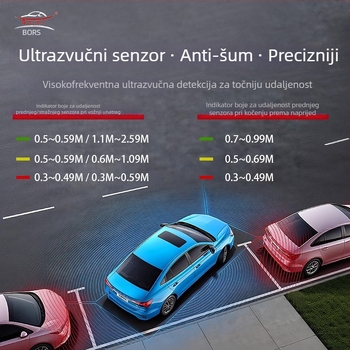 Univerzalni radar za vožnju unatrag u obliku malog polumjeseca, s 8 senzora sprijeda i straga, LED zaslon, zvučni signal, pomoć pri parkiranju