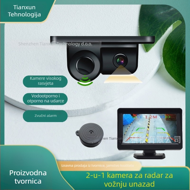 Vizualni radar za parkiranje unatrag – 2 u 1 model, 4/6/8 senzora, domet detekcije 0,3–2 m, napajanje 12V