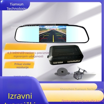 Automobilski retrovizor s 4,3-inčnim HD zaslonom i radarom za parkiranje sa 4 senzora i zvučnim signalom