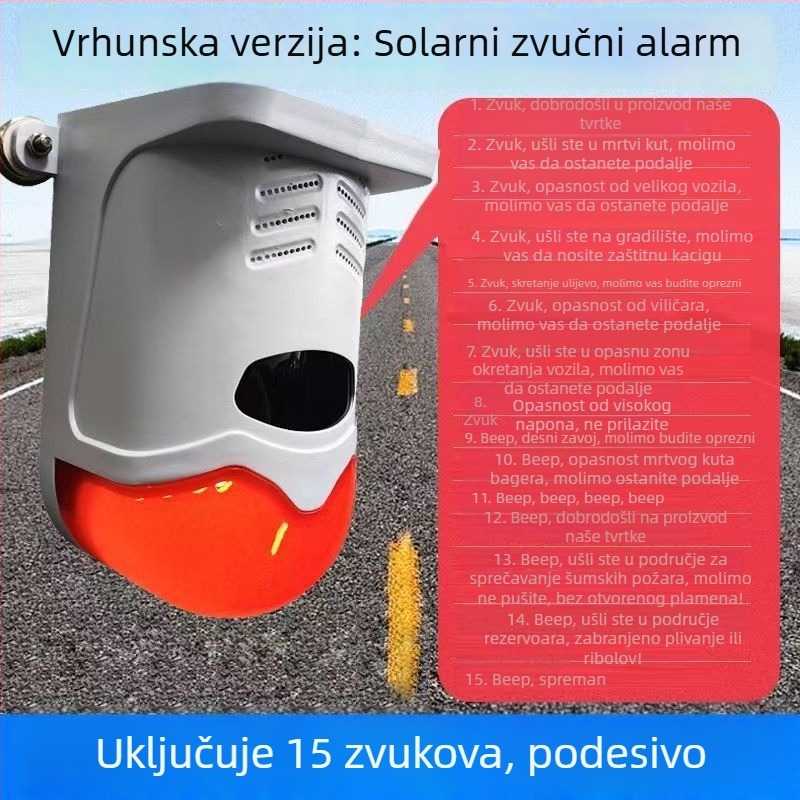 Solarna glasovna alarma za mrtve kutove iskopača, radar za vožnju unatrag s desne strane za kamione i viljuškare
