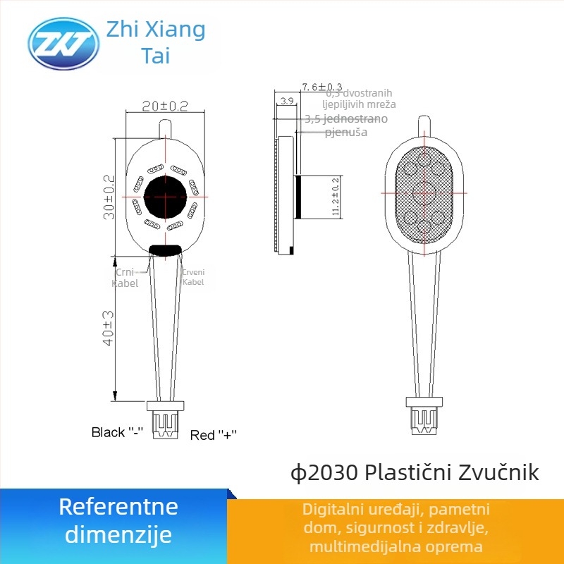 Zxt-fd2030 okrugli zvučnik, 8Ω, 1W, omnidirekcionalan, s punim rasponom