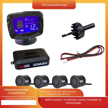 Automobilski radar za pomoć pri parkiranju s 4 senzora, LCD zaslon, model A46Y, glasovno upozorenje, domet detekcije 2.5 m – 0.3 m