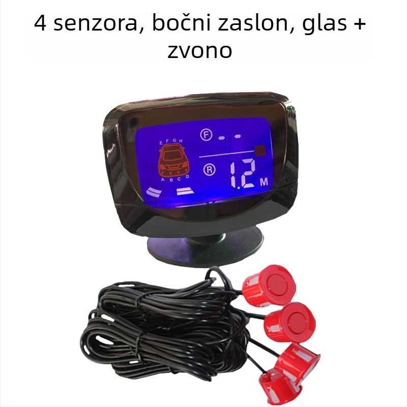 Automobilski radar za pomoć pri parkiranju s 4 senzora, LCD zaslon, model A46Y, glasovno upozorenje, domet detekcije 2.5 m – 0.3 m