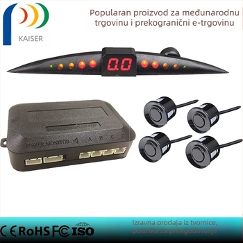 KZ-066 LED radar za parkiranje unatrag, 12V DC, 4 sonde, LED zaslon, domet 0,3–2,5 m, 8 cm zaslon
