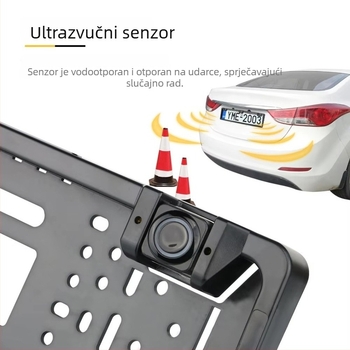 Okvir za registarsku pločicu s kamerom za stražnji pogled i zvučnim radarom, model S–017, 12V, 2 sonde, domet 0,3–2,5 m